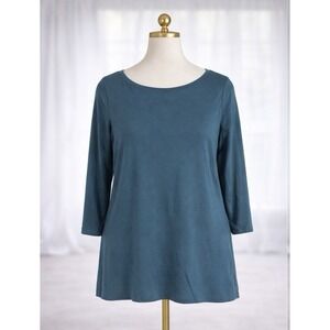 Garnet Hill Quiet Luxury Tee Organic Pima Cotton Teal Green 3/4 Sleeve Size M